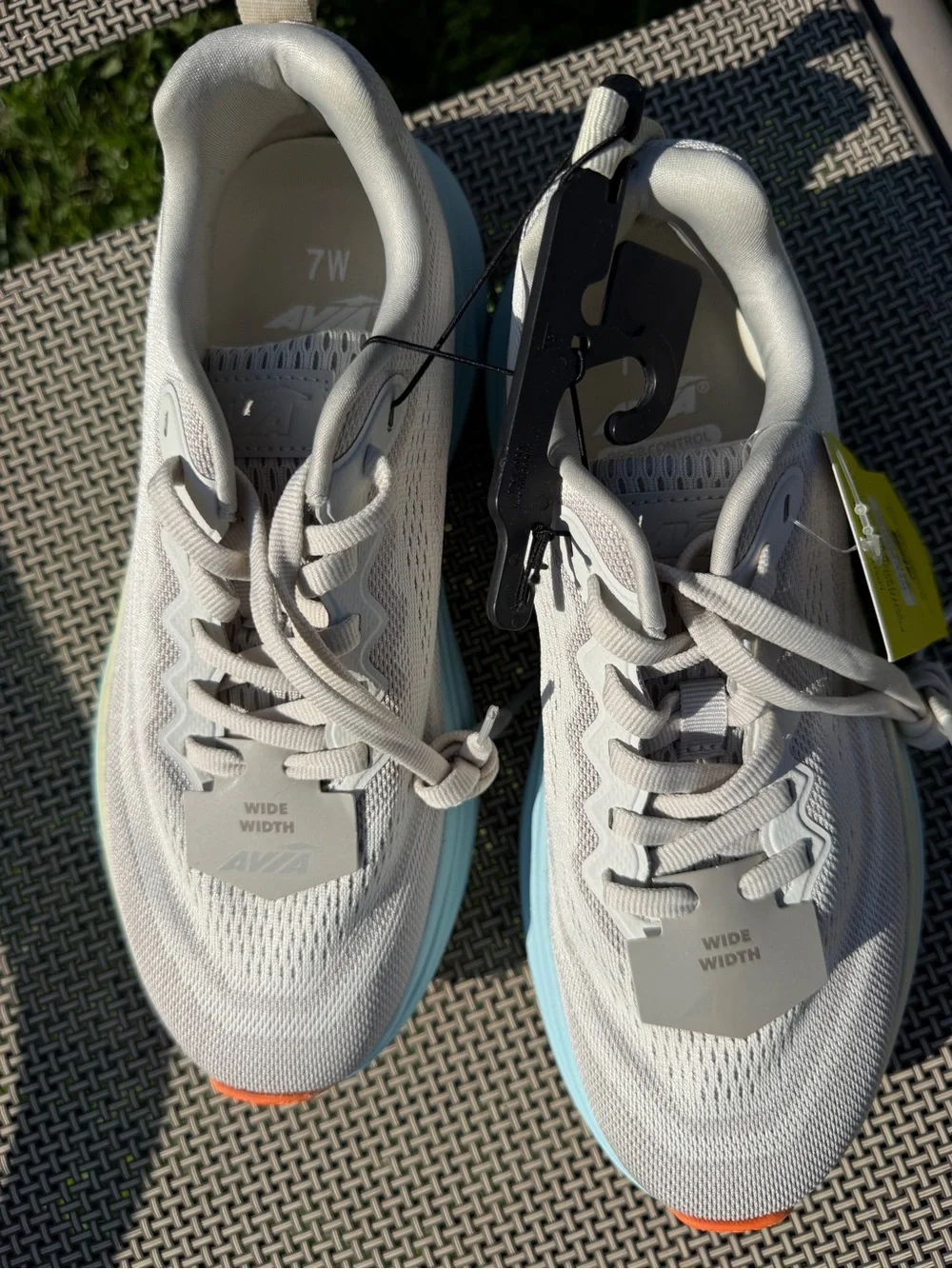 Avia Women's Athletic Running Shoes in Light Gray with Blue and Orange Accents